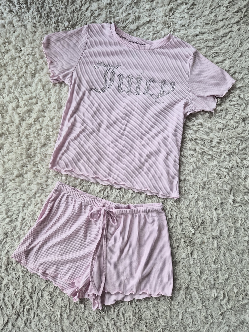 Juicy Couture Y2K Pink Ribbed Rhinestone Pajama Set - Small - Picture 3 of 16